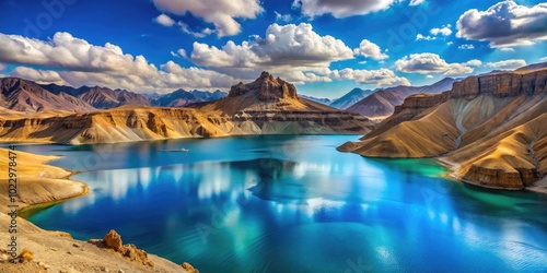 Scenic view of Band Amir Lake showcasing stunning blue waters and dramatic mountain landscapes photo