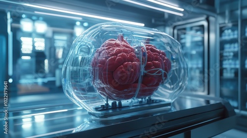 Futuristic Brain Display in a Technological Setting photo