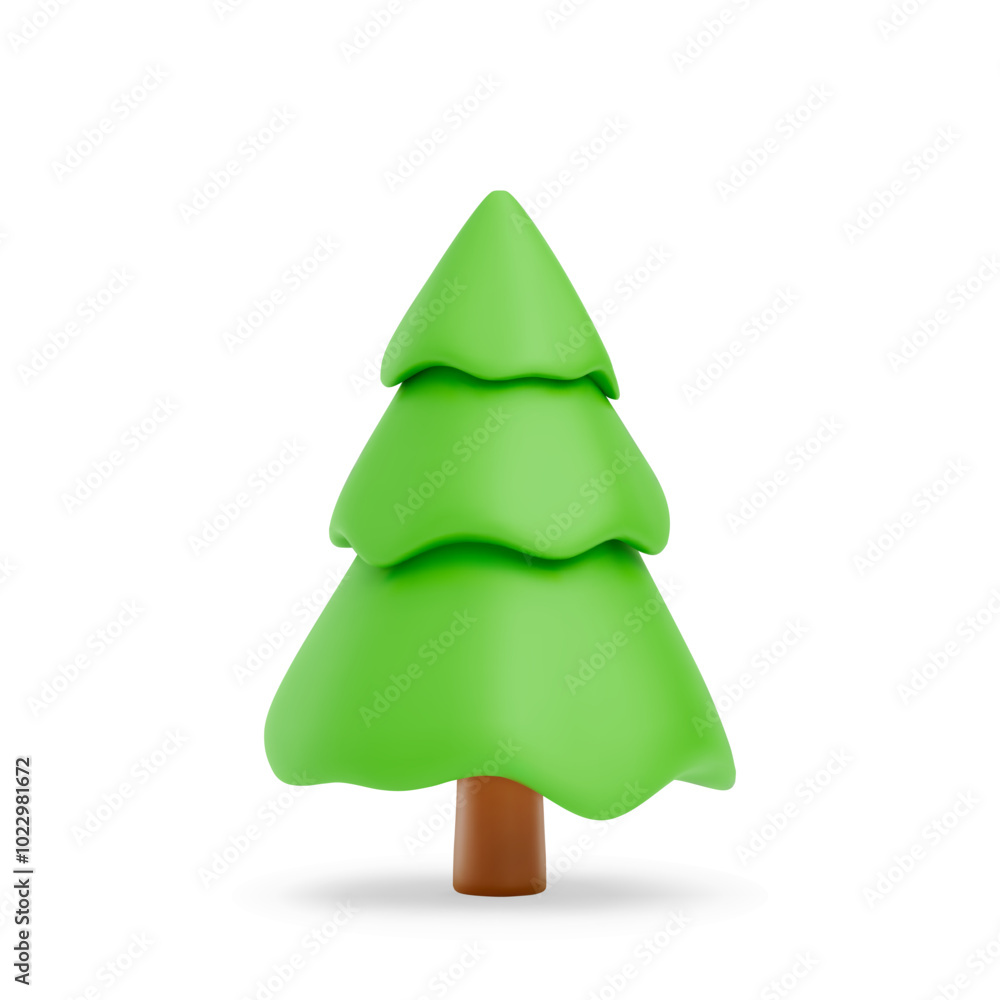 Cute 3d cartoon spruce isolated on white background. Evergreen tree icon for winter holidays, Christmas greeting card, invitations and posters. For environmental content. 3d vector illustration. Cute 3d cartoon spruce isolated on white background. Evergreen tree icon for winter holidays, Christmas greeting card, invitations and posters. For environmental content. 3d vector illustration.