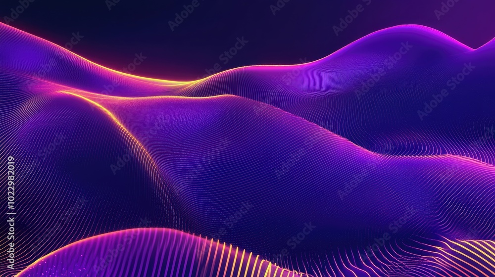Abstract Background Of Glowing Particles In Luminous Lines Futuristic Surface With Digital Stripes Scene With Flashing Lines Purple Neon Lights Moving Rapidly Abstract Background Of Glowing Particles In Luminous Lines Futuristic Surface With Digital Stripes Scene With Flashing Lines Purple Neon Lights Moving Rapidly