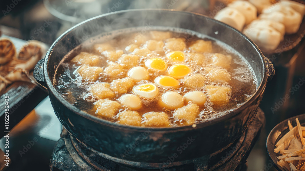 Steaming pot of oden Japanese winter comfort food Steaming pot of oden Japanese winter comfort food