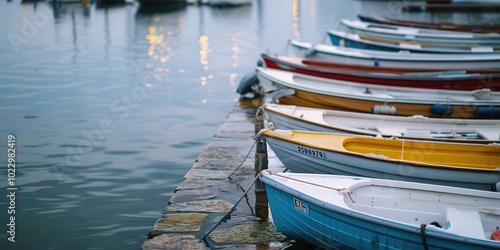 Wallpaper Mural Rowboats lined up at a calm harbor dock Torontodigital.ca