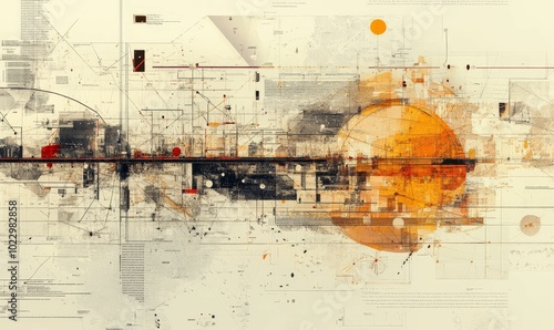Abstract art with geometric shapes and handwritten text.