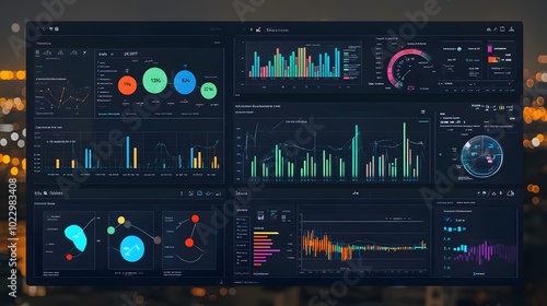 Computer Screen Displaying Multiple Charts and Data Visualizations