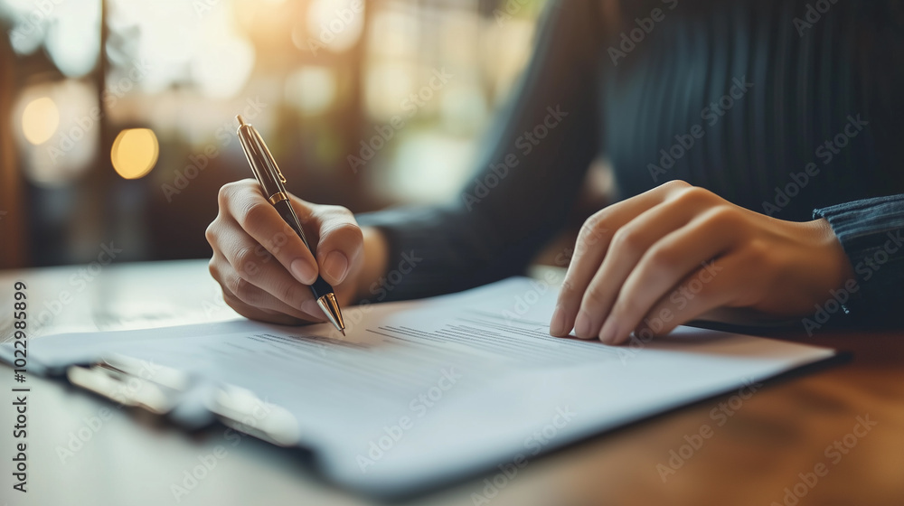 A person holds a pen and focuses on writing on a piece of paper at a wooden table in a café, illuminated by soft afternoon sunlight filtering through the windows. A person holds a pen and focuses on writing on a piece of paper at a wooden table in a café, illuminated by soft afternoon sunlight filtering through the windows.