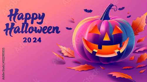 Modern Halloween Card with Pumpkin Illustration and 