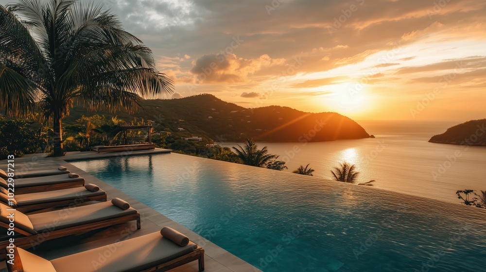 Fototapeta premium Luxury Infinity Pool at Sunset with Ocean View