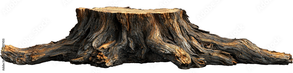 3D-rendered tree stump, rugged and textured, on a clear background. 3D-rendered tree stump, rugged and textured, on a clear background.