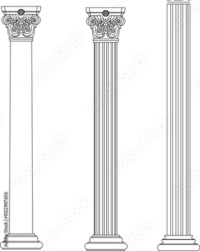 Vector sketch illustration of the silhouette of a building column design, neoclassical building, old vintage Roman Greek style