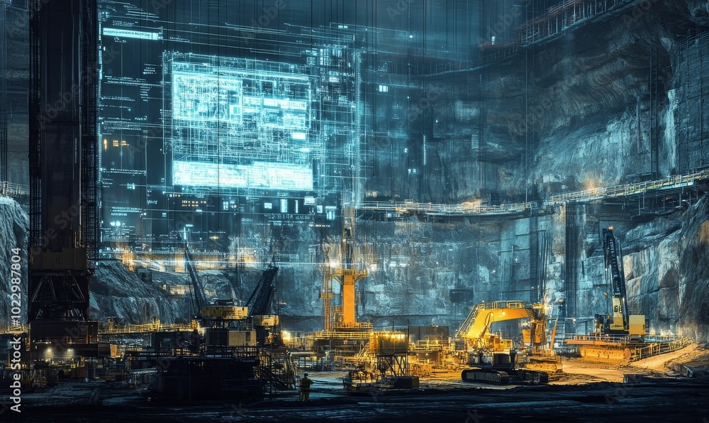 Construction site with digital overlay. Construction site with digital overlay.