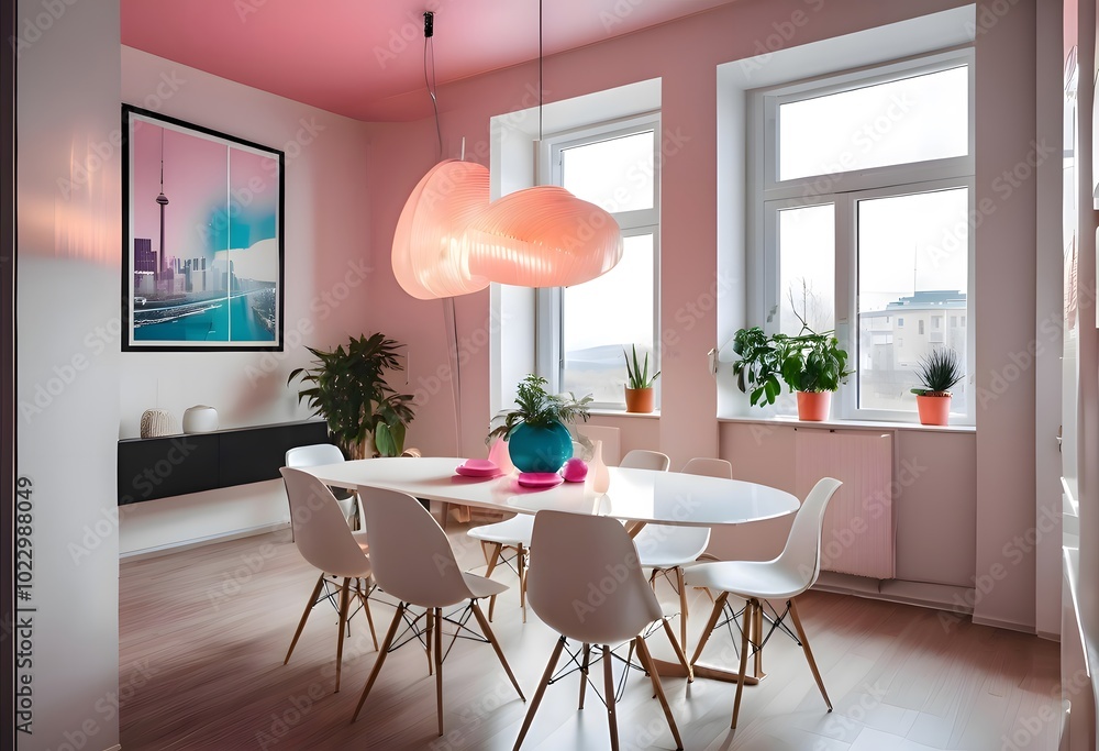 Fototapeta premium Modern Dining Room with Pink and White Accents