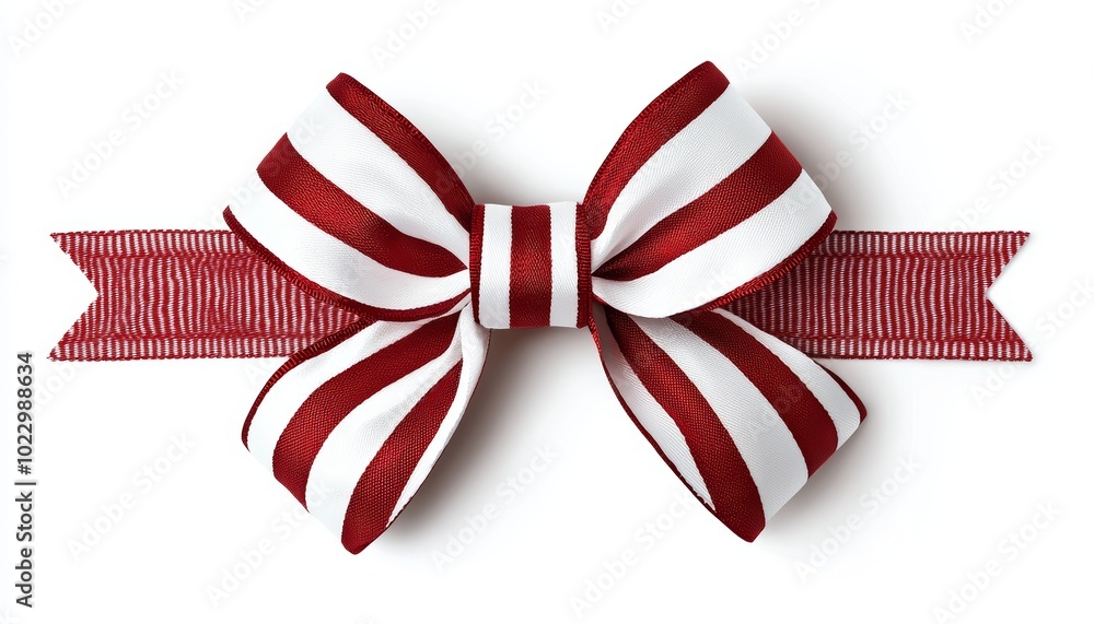 A whimsical Christmas bow with candy cane stripes, playful red and white ribbon, cheerful festive decoration, isolated on white background A whimsical Christmas bow with candy cane stripes, playful red and white ribbon, cheerful festive decoration, isolated on white background