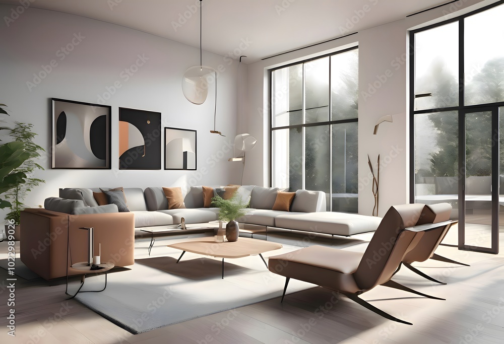 Modern Minimalist Living Room with Warm Accents Modern Minimalist Living Room with Warm Accents