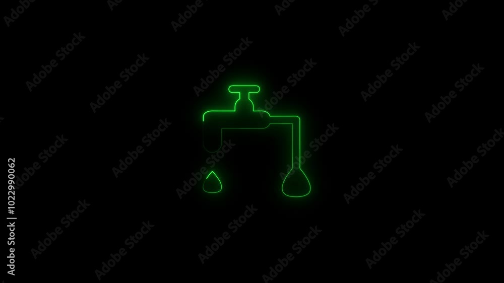 Glowing neon line Water tap icon isolated on black background. 4K Video motion graphic animation.. Glowing neon line Water tap icon isolated on black background. 4K Video motion graphic animation..