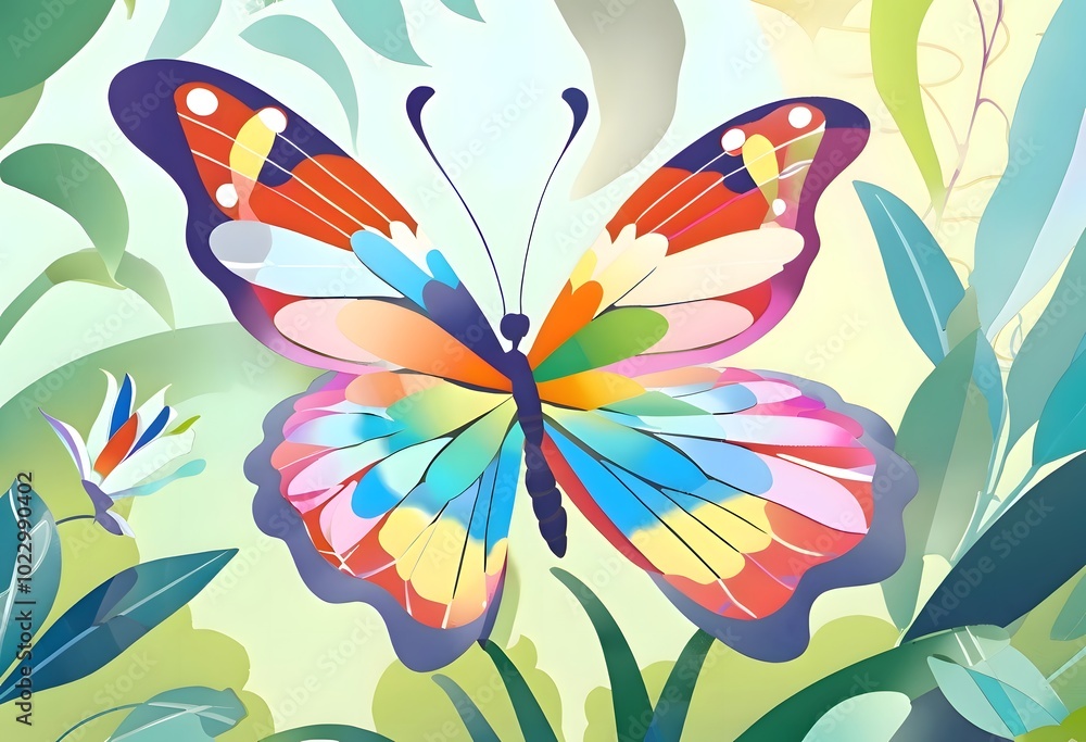 Obraz premium Colorful Butterfly in Lush Abstract Garden Scene