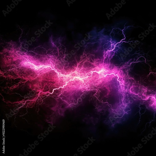 Electric storm, lightning bolt, pink and purple energy, abstract light, vivid colors, dark background, powerful glow, nature force