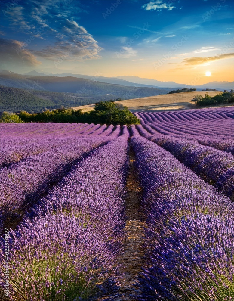 Endless Lavender Fields in Full Bloom, Stretching Across the Countryside With Rolling Hills in the Distance and a Soft Breeze Carrying the Fragrance Through the Air Endless Lavender Fields in Full Bloom, Stretching Across the Countryside With Rolling Hills in the Distance and a Soft Breeze Carrying the Fragrance Through the Air