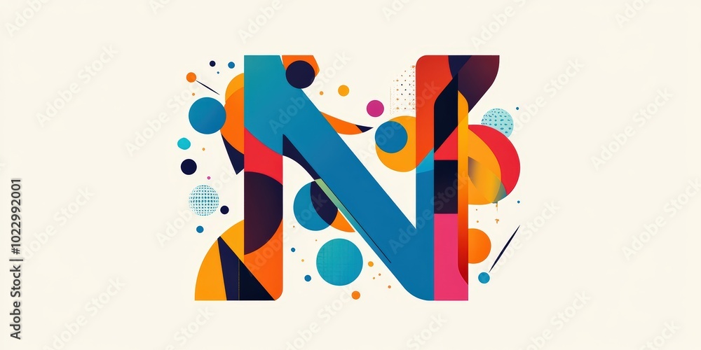 Abstract letter N with colorful shapes. Abstract letter N with colorful shapes.
