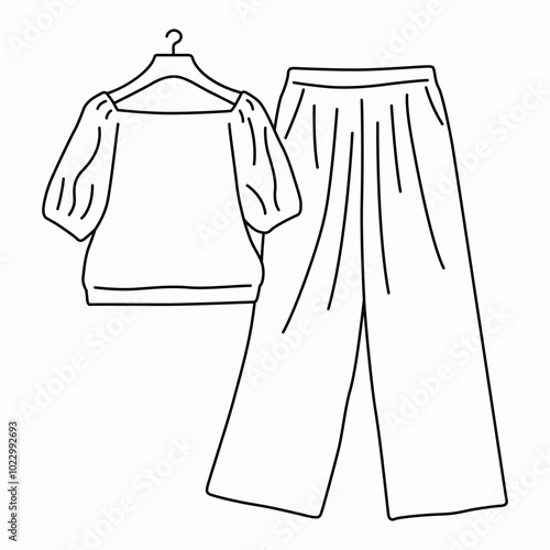 Blouse and pants on a hanger