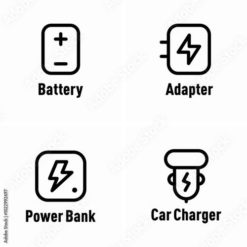 Battery Adapter Power Bank Car Charger vector information signs