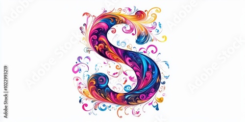 Colorful abstract letter S with swirls.