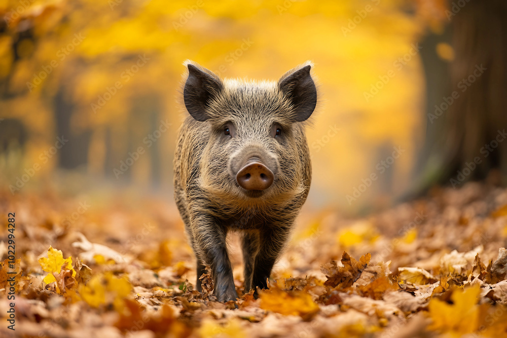 Generated with AI photo of a wild boar animal in autumn forest Generated with AI photo of a wild boar animal in autumn forest