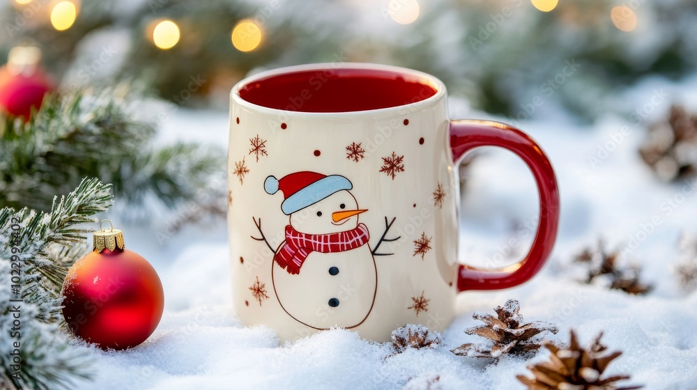 A charming mug with a simple cartoon design, perfect for enjoying a hot holiday drink. A charming mug with a simple cartoon design, perfect for enjoying a hot holiday drink.