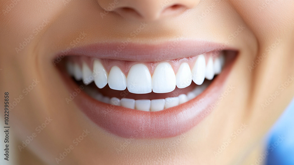 A woman with a white smile showing her teeth. Concept of happiness and confidence A woman with a white smile showing her teeth. Concept of happiness and confidence