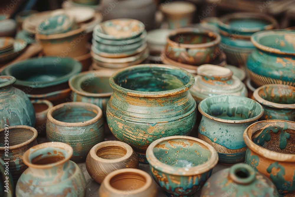 Generative AI photo craftsman shaping clay pot on spinning wheel in pottery studio surrounded by ceramic pieces Generative AI photo craftsman shaping clay pot on spinning wheel in pottery studio surrounded by ceramic pieces