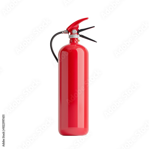 A bright red fire extinguisher, essential for fire safety and protection in homes and workplaces. isolated background