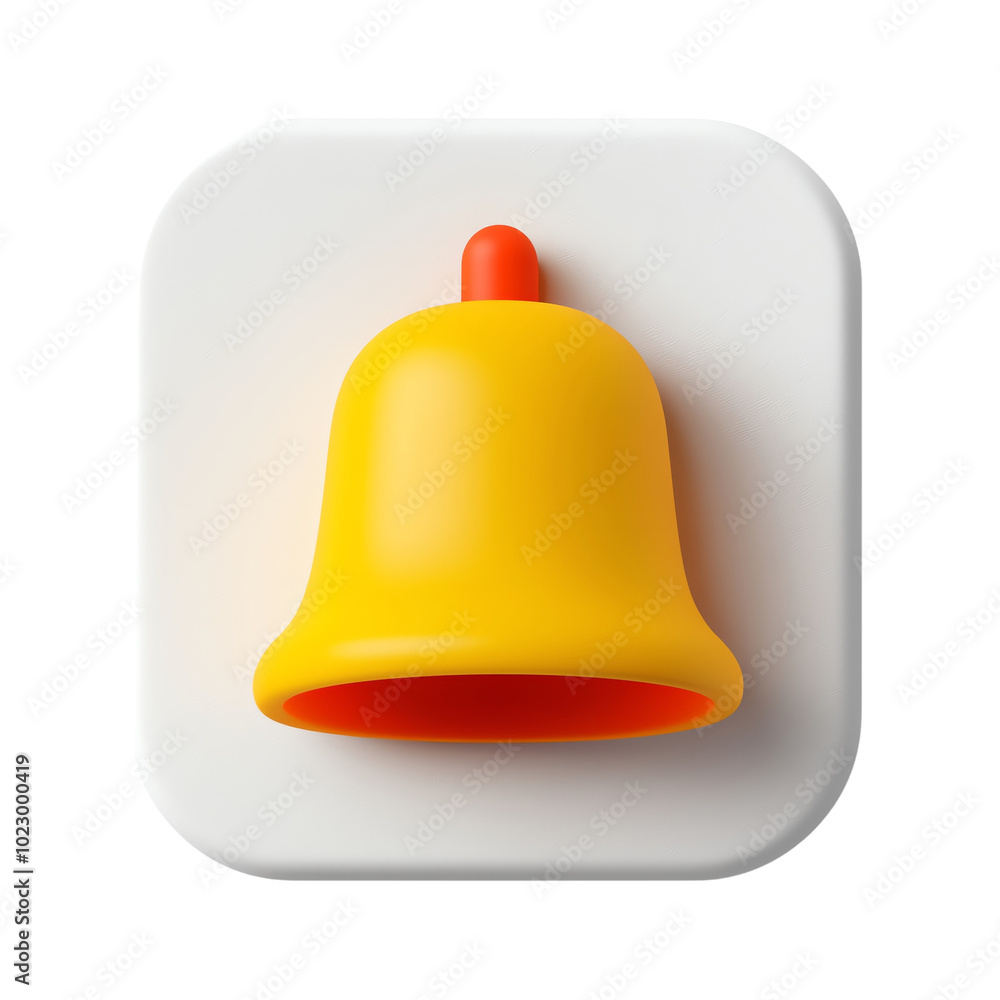A vibrant yellow bell icon set against a clean white background, symbolizing alerts and notifications in digital design. isolated background A vibrant yellow bell icon set against a clean white background, symbolizing alerts and notifications in digital design. isolated background