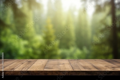 Forest background fuzzy Wooden table wood.