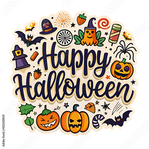 Happy Halloween colorful cartoon style text