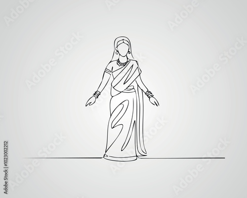 Minimalist Female Fashion Model Outline Illustration. One line art woman illustration