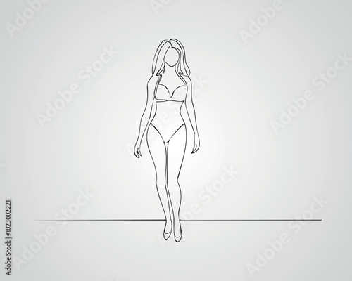 Minimalist Female Fashion Model Outline Illustration. One line art woman illustration