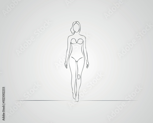 Minimalist Female Fashion Model Outline Illustration. One line art woman illustration