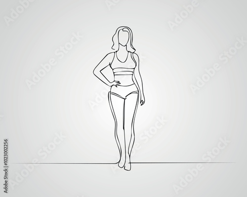 Minimalist Female Fashion Model Outline Illustration. One line art woman illustration