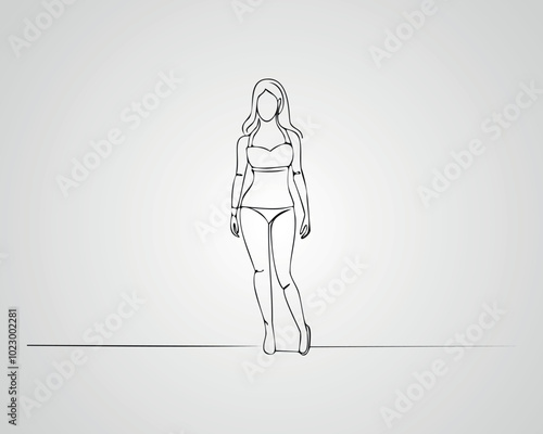 Minimalist Female Fashion Model Outline Illustration. One line art woman illustration