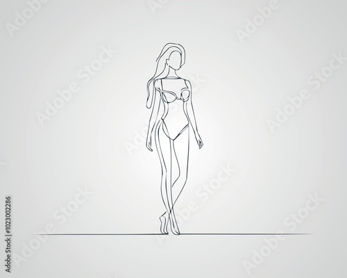 Minimalist Female Fashion Model Outline Illustration. One line art woman illustration