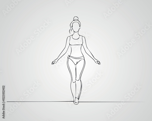 Minimalist Female Fashion Model Outline Illustration. One line art woman illustration