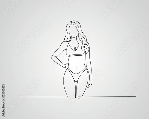 Minimalist Female Fashion Model Outline Illustration. One line art woman illustration
