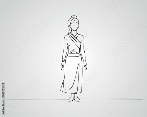 Minimalist Female Fashion Model Outline Illustration. One line art woman illustration