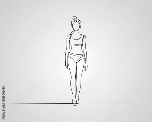 Minimalist Female Fashion Model Outline Illustration. One line art woman illustration