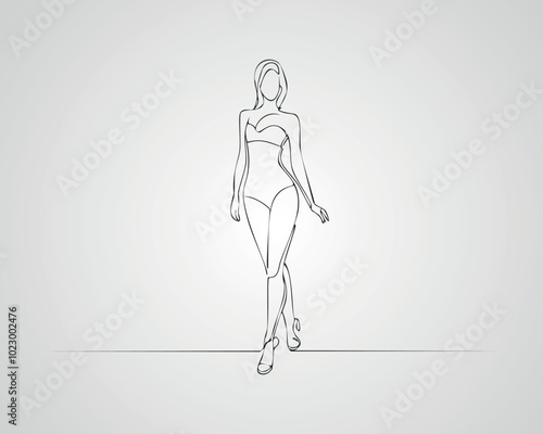 Minimalist Female Fashion Model Outline Illustration. One line art woman illustration