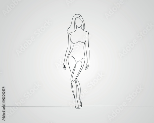 Minimalist Female Fashion Model Outline Illustration. One line art woman illustration