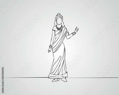 Minimalist Female Fashion Model Outline Illustration. One line art woman illustration