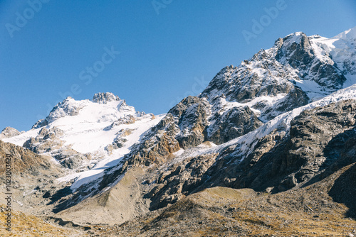 Adyrsu Gorge. Mount Ullu-Tau. Beautiful view of the raging mountain river. Nature and travel. Russia, Caucasus, Kabardino-Balkaria