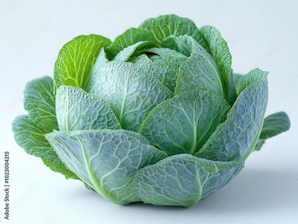Fototapeta premium cabbage stands out with its vibrant green color, isolated against a white background, showcasing the beauty of fresh produce and the concept of healthy eating in a clean and simple presentation