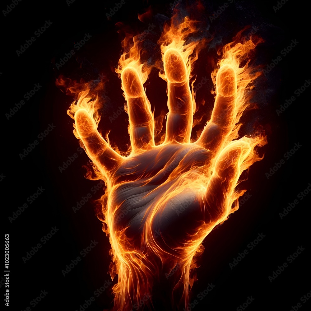 Fototapeta premium burning hand isolated on black background