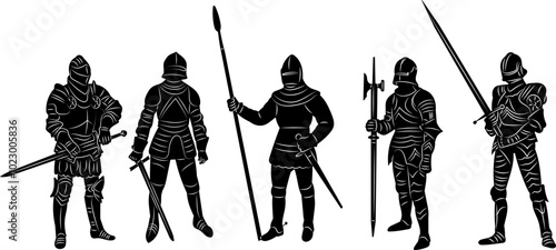 knights with weapons silhouette, vector